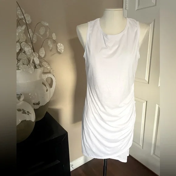 NWT Sleeveless white cotton casual ruched dress - Picture 1 of 5